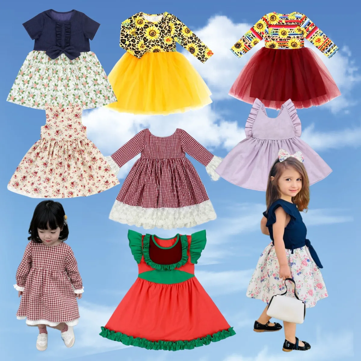 Одежда Yiwu Yiyuan детская одежда платья для девочек платье в клетку из 100% хлопка осенние с длинным рукавом