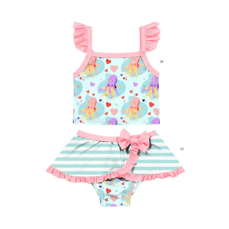 Hot sale Girls cute 2 pieces Polyester 1-6 years old kids floral printed bathing suit swimming wear baby swimsuit