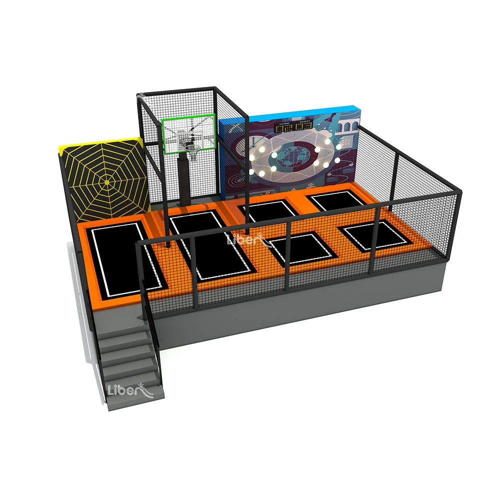 Kids Indoor Trampoline Park With Spider Wall and Basketball