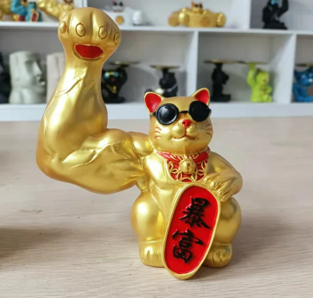 Large size 32cm Ceramic big Arm Muscle Strong  Lucky Cat  Opening Fortune cat maneki neko for business gift