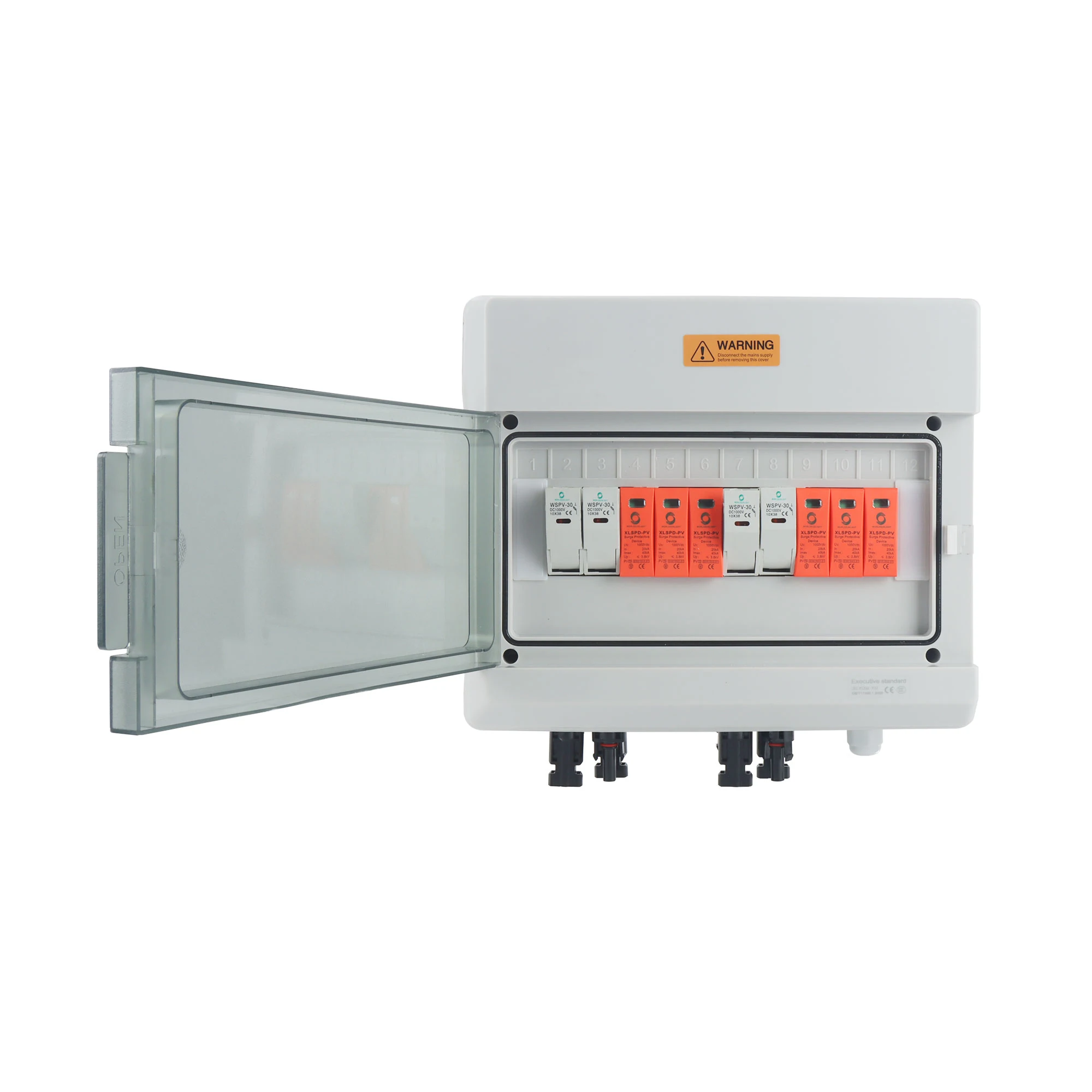 CE WSDB-PV2/2 IP65 2 IN 2 OUT 2 Strings 15A 16A 20A 25A 32A 1000V DC T1+T2 SPD FUSE Solar PV Array Junction Combiner Box