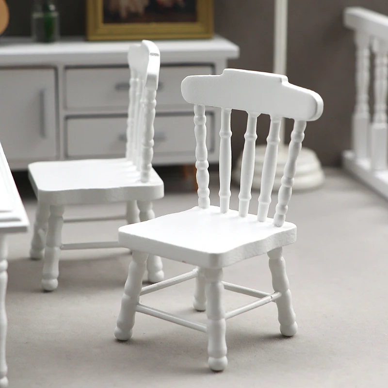 1:12 Wooden Dollhouse Miniature Furniture Restaurant Micro Scene Model Decoration White Dining Table Chair