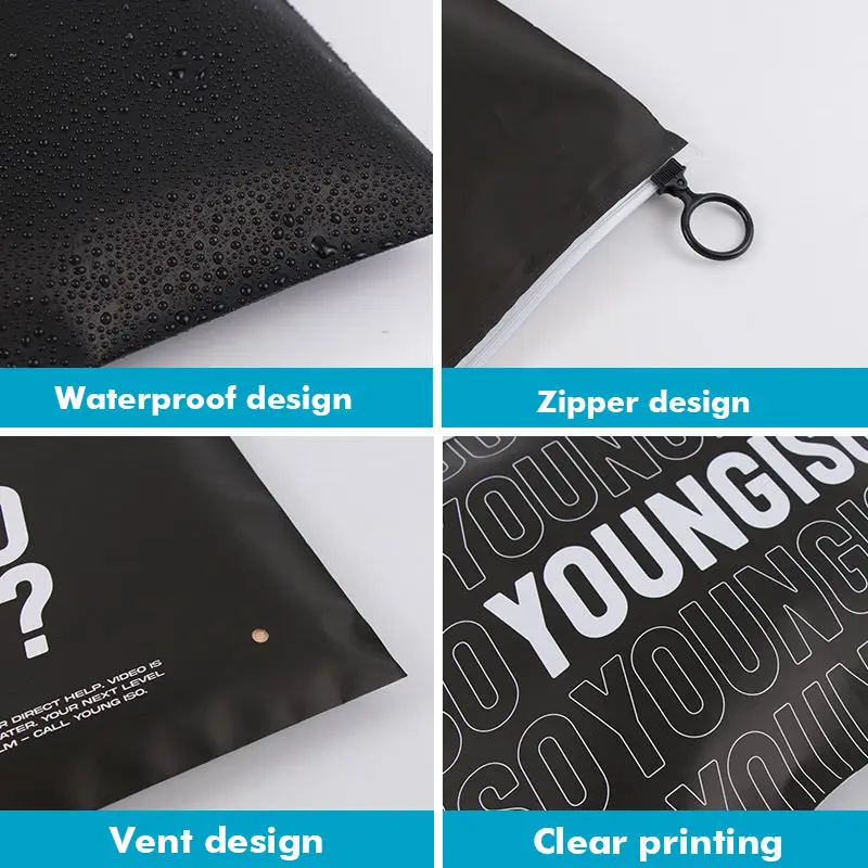 Custom Print Brand Zipper Garment Shirt Packaging Frosted Transparent SlideTravel poly Zip Lock Plastic  Bags