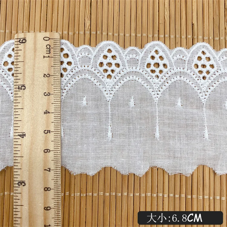 Water soluble 100% pure cotton lace embroidery lace cotton fabric perforated lace barcode