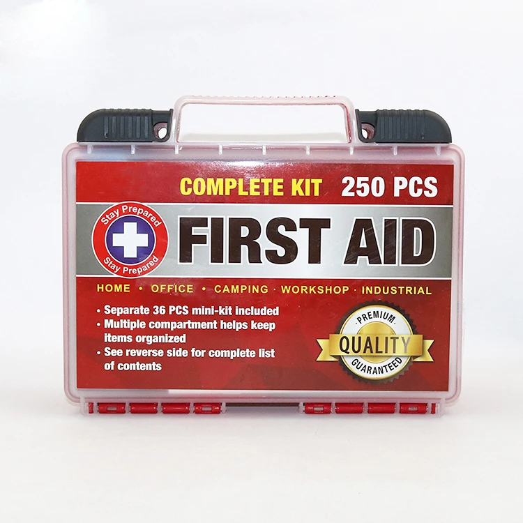 Osha and Ansi approved 250pc Disaster emergency survival first aid kit with RED plastic box