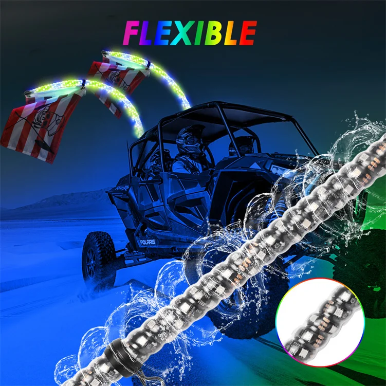 2Pcs 36 Inch 3Ft W/Turn Signal Lights Quick Release Mount W/Remote Led Whip