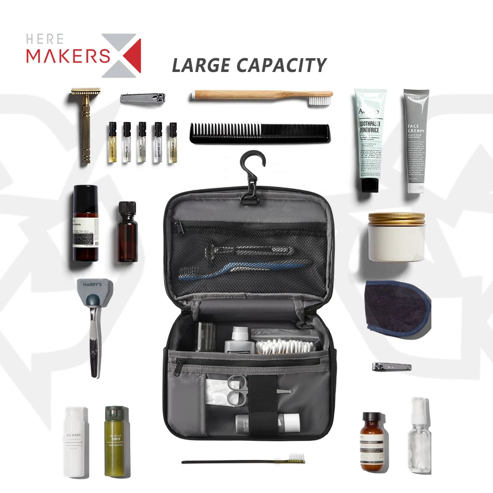 Factory Custom Large Capacity RPET Wash bag Waterproof Best Men Business Travel Toiletry Bag with Hanging Hook