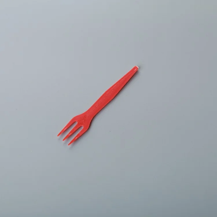 
Red Color Disposable Plastic Fruit Fork Three Tooth Dessert Snack Cake Fork 