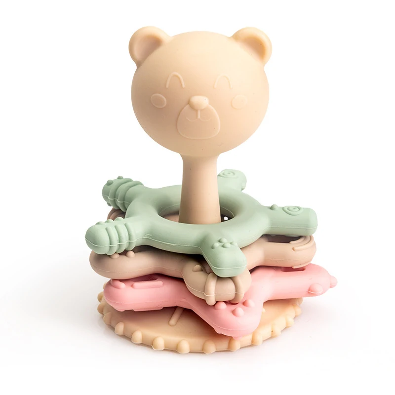 Direct Factory Sale Educational Silicone Chew Ring Toy for Teething Soft Sensory Rattles Toy for Kids