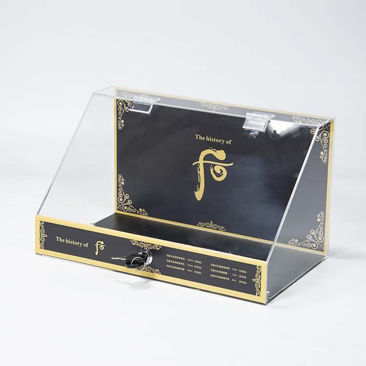 Custom Display Stand Rack Retail Store Exhibition Advertising Lucite Acrylic Counter Display Rack with Lock Silk Logo
