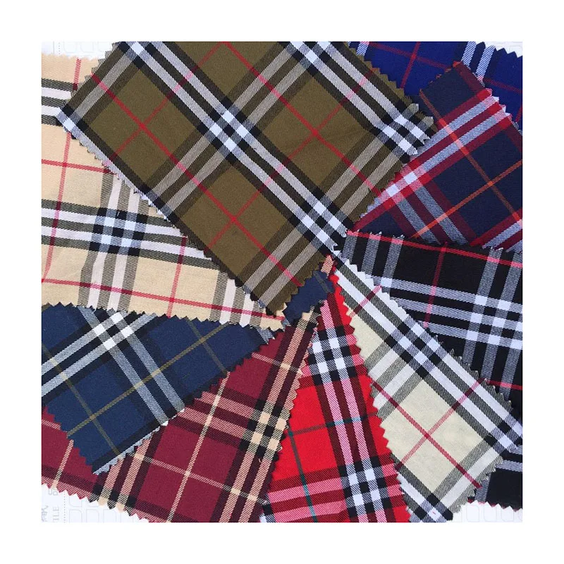 Stock woven cotton yarn dyed shirt fabric polyester cotton plaid check fabric for garments/lining/shirting