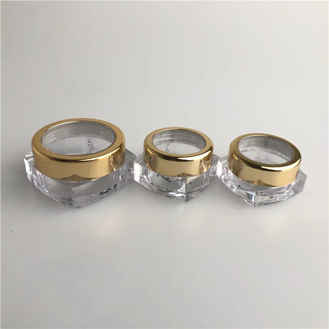 3g 5g 10g Plastic jars with sifter lip scrub jars eyedow pot gold lid sifter loose powder 3ml 5ml 10ml jar