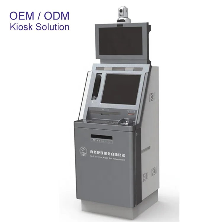 21.5 inch Dual touch screen self service terminal bill payment documents printing kiosk with card reader camera  handset