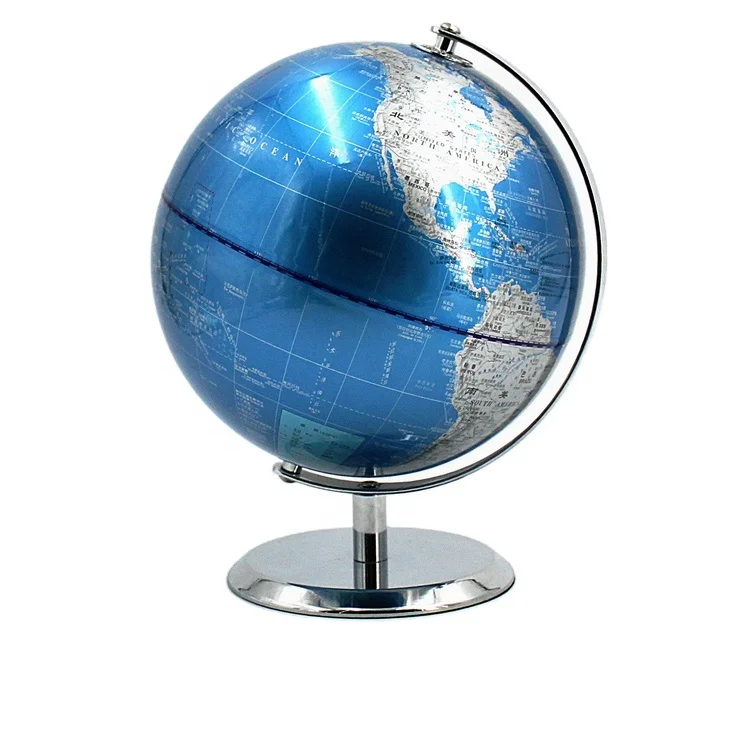 
blue printing map pvc world globe metal base for office decoration 