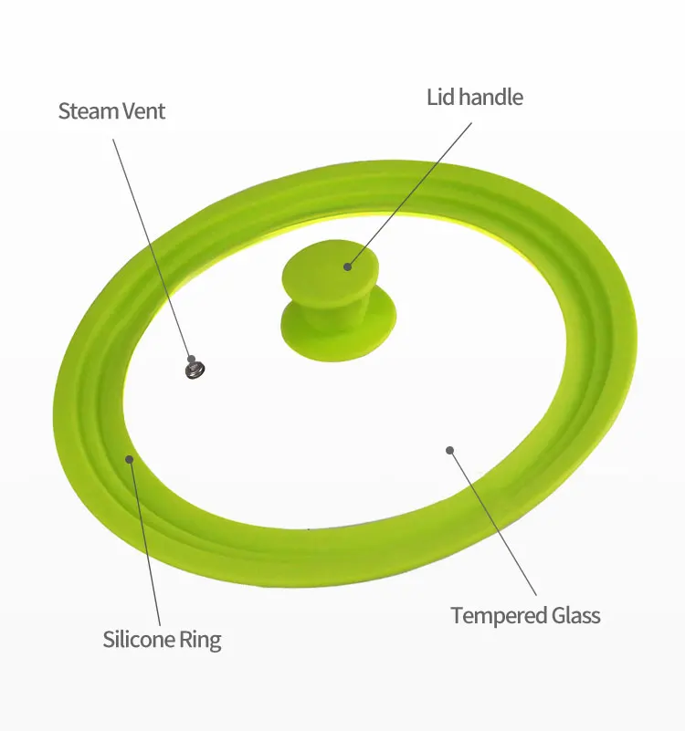 16cm-32cm multifunctional tempered glass silicone pot cover with handle silicone cooking tool pot cover