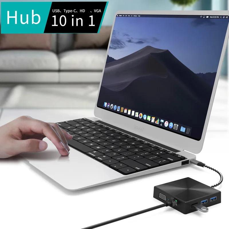 Usb c концентратор 10 в 1 Тип с ethernet 1000 Мбит/с гигабитный 3 порта USB/SD/TF Аудио для Macbook Pro Air