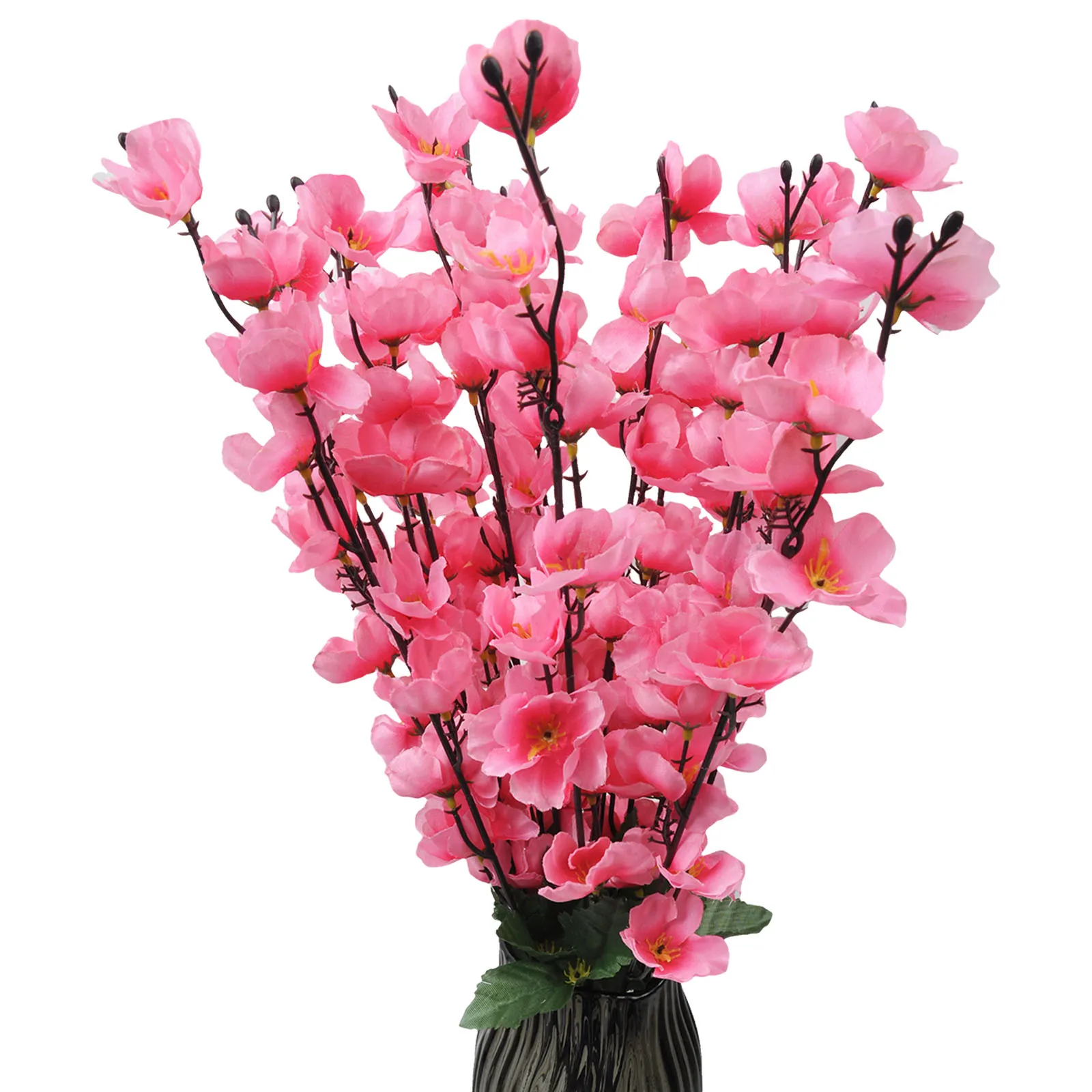 Hot selling and cheap simulation 6 forked silk fabric peach blossom branches, living room table, wedding decoration