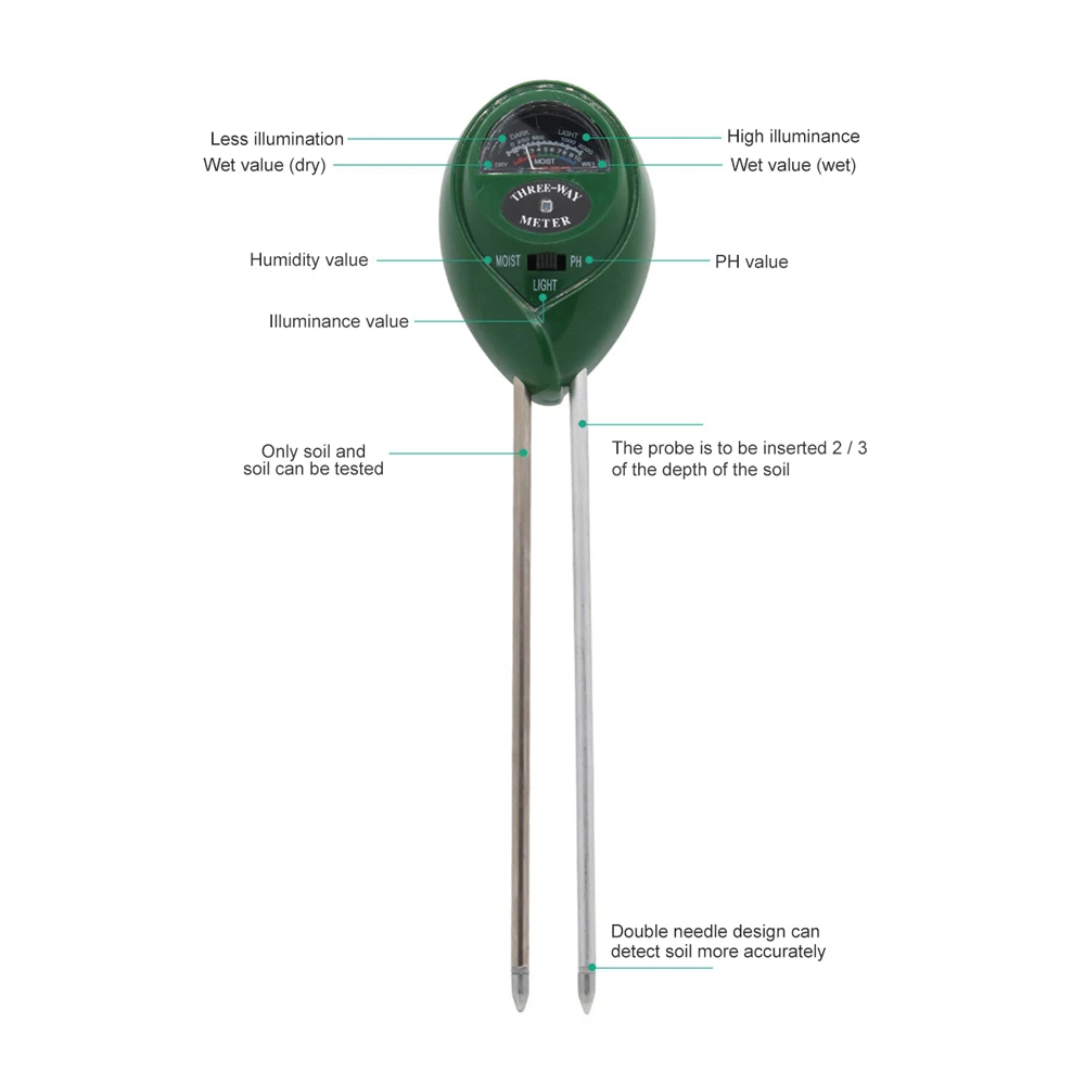 MC 3 In 1 Soil Acidity PH Meter Moisture Humidity Sunlight Tester for Garden Flowers Soil  Plants Monitor Detector