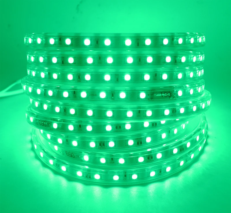 RGB LED Strip SMD 5050 AC220V Waterproof Flexible light Ribbon Tape 220V lamp Outdoor String 60LEDs/M For Christma holiday