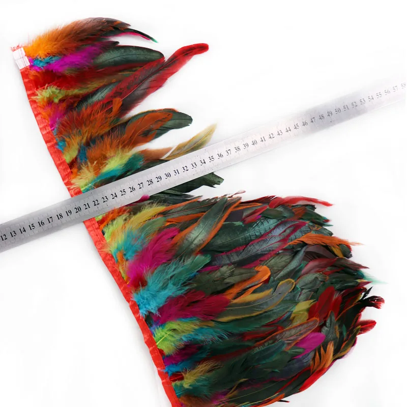 Factory supply discount price rooster feather trims and fringes for carnival costume dyed plumas trim dyed color cheap goose
