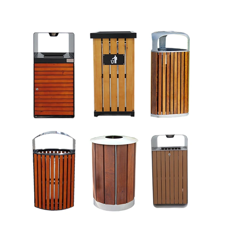 outdoor commercial wood classified garbage trash can outside garden park recycle dustbin public large sorting rubbish waste bin