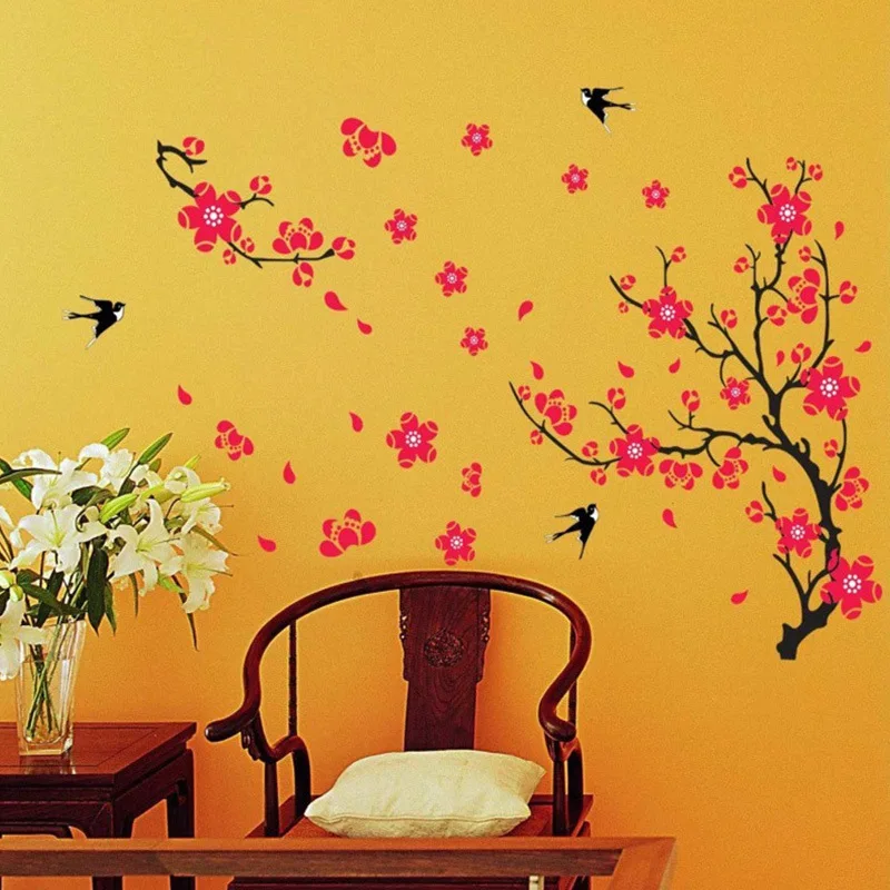 Plum swirling self-adhesive bedroom living room decoration PVC material removable wall stickers