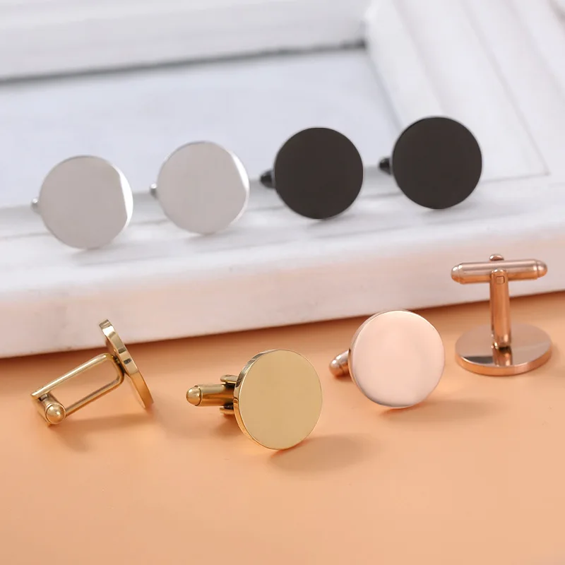 Simple Customized Engraved High Polish Suit Shirt Cuff Links Stainless Steel Blank Round Coin Cufflinks For Men
