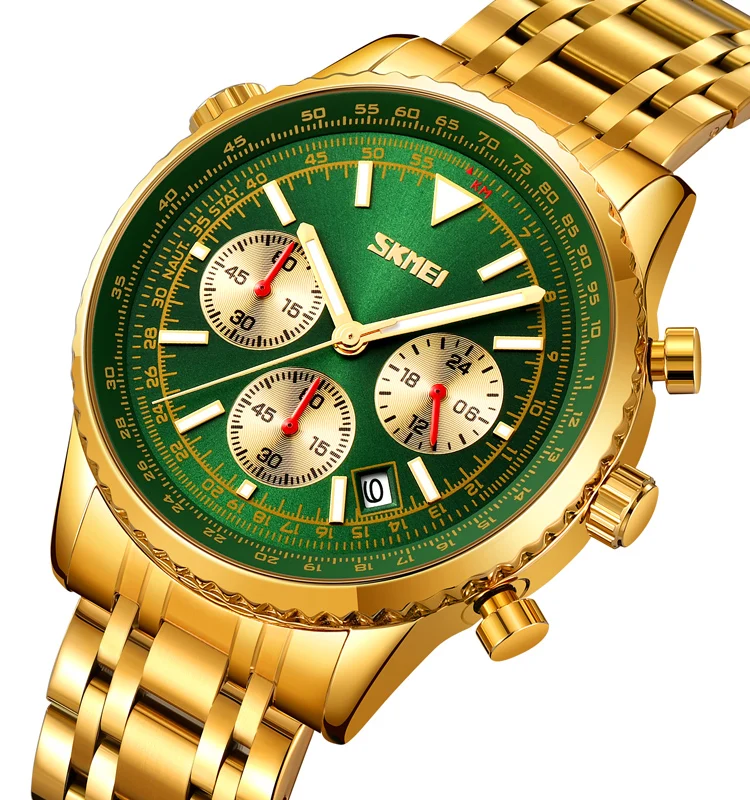 SKMEI 9333 MEN QUARTZ WATCH LUXURY STAINLESS STEEL WATERPROOF WATCH WITH STOPWATCH