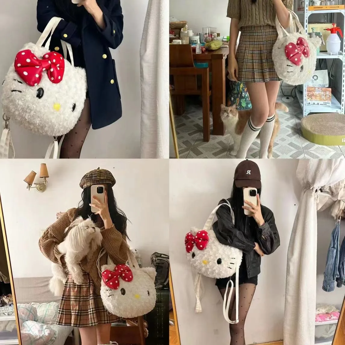 Wholesale Cinnamonroll Kt Cat Kuromi My Melody Pochacoo Handbag Messenger Bag Claw Machine Doll Woman Anime Backpack Plush Toy