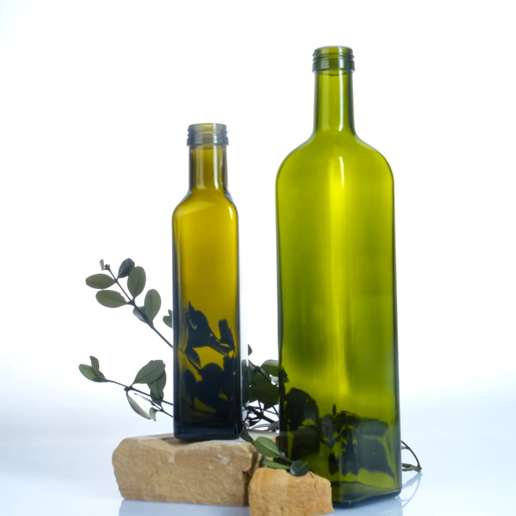 Empty Round Glass Cooking Oil Bottle 500ml Dorica Antique Green Amber Vinegar Olive Oil Glass Bottles With Cap