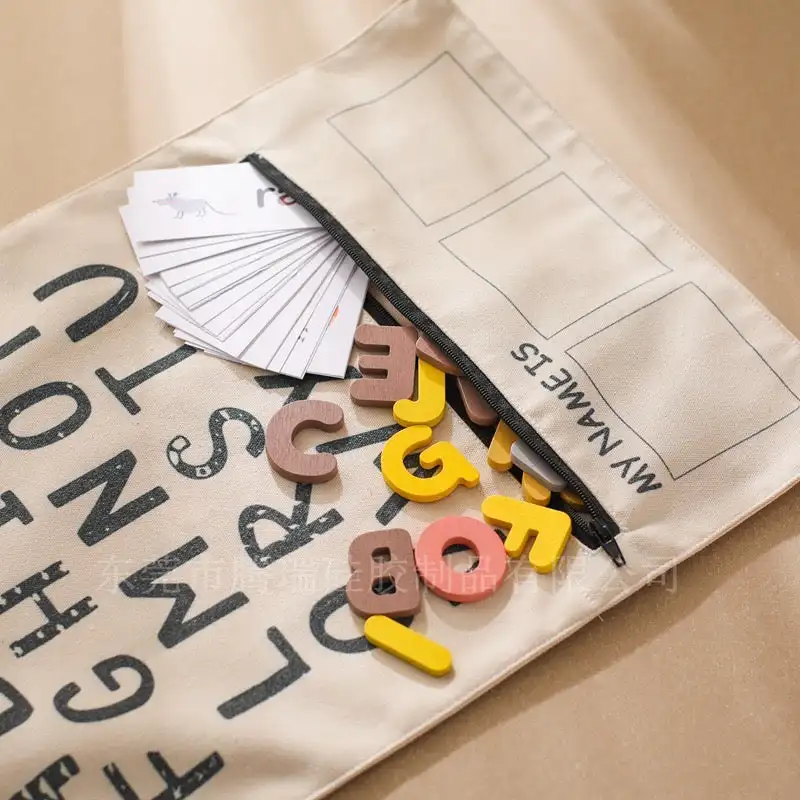 Double sided Letter Animal Montessori Alphabet Recognition Canvas Bag play mat Letters Educational Toy