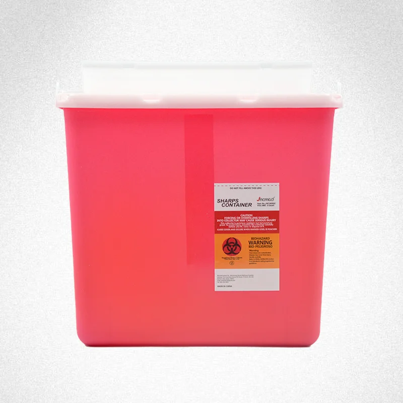 Red 5 quart sharp objects bins biohazard plastic container sharp container with cap