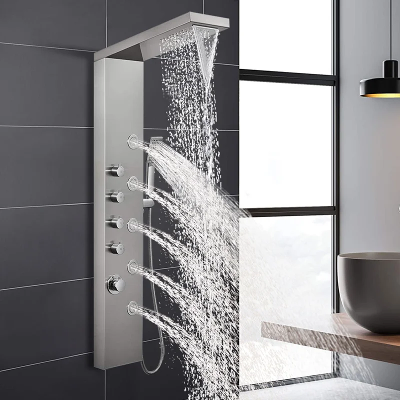 Shower Panel bathroom wall mounted stainless steel Waterfall shower column set tower Massage Jets Shower Panels panel de ducha