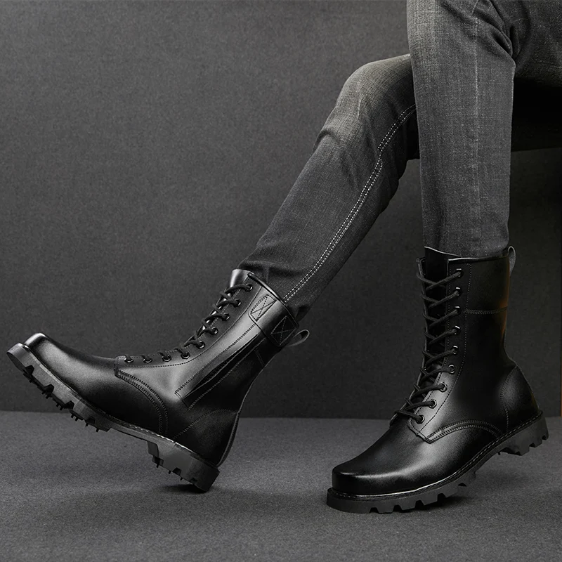 
Junlo cowboy head steel bottom wool warm cotton boots high helper shoes outdoor combat 