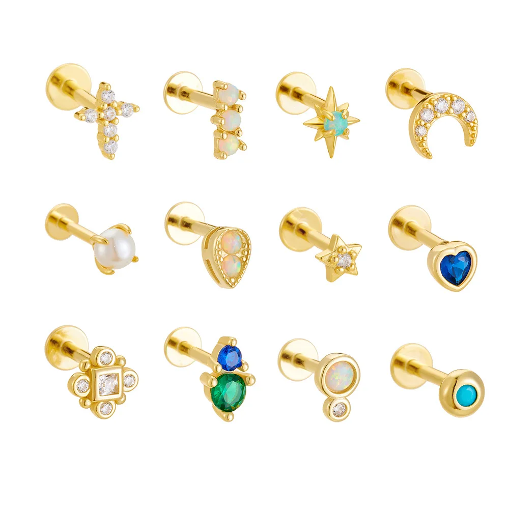 925 Sterling Silver Opal Diamond Puncture earrings 18K Gold Custom Fine Jewelry Earrings Multiple Options