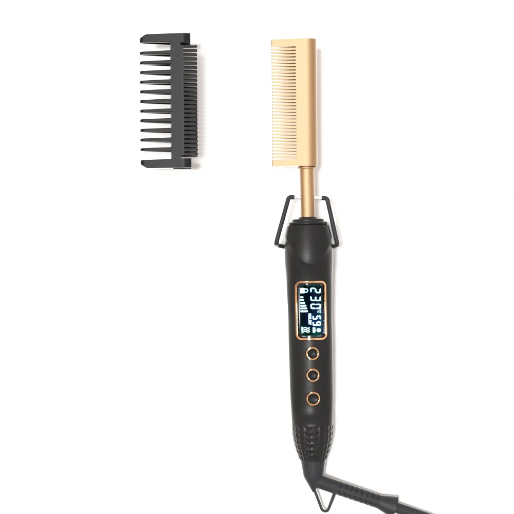 High Heat Ceramic Press Comb Professional LCD Electrical Straightening Heat Pressing Comb Electric Hot Comb Hair Straightener