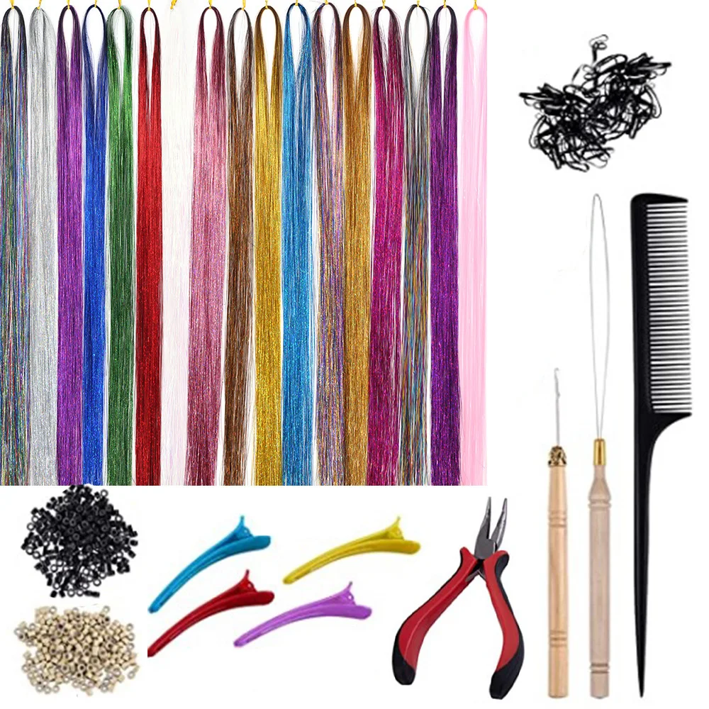 FOCSTAR Wholesale Hair Tinsel Kit Tinsel Hair Extensions Tools Kit Glittering Sparkling Shiny Hair Extensions (BTD1049)