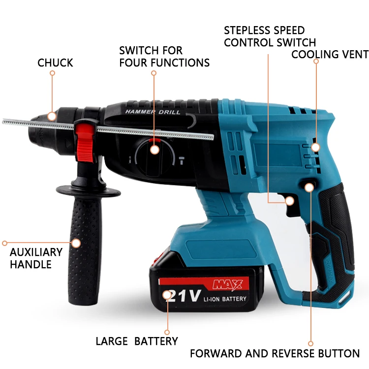 FDC-2 Hot sale Electric Hammer 26mm Power Tools Rechargeable Lithium Battery brushless 21V Cordless Hammer Drill