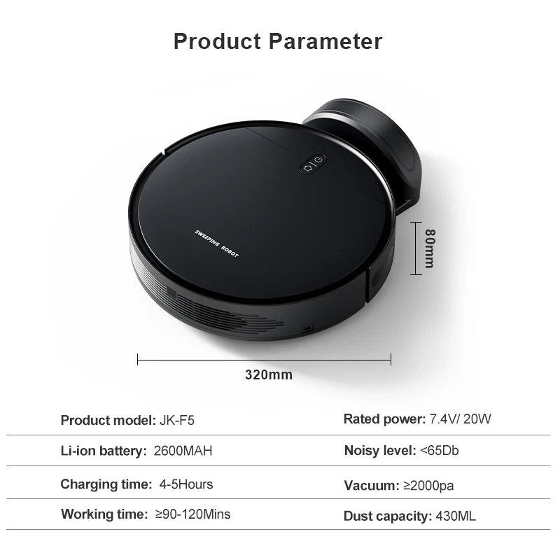 JK-F5 Gyro Navigation Wifi Smart Broom Sweeping Automatic Cleaner Robot Cleaning Machine Vacuum Cleaner Robot With Mop