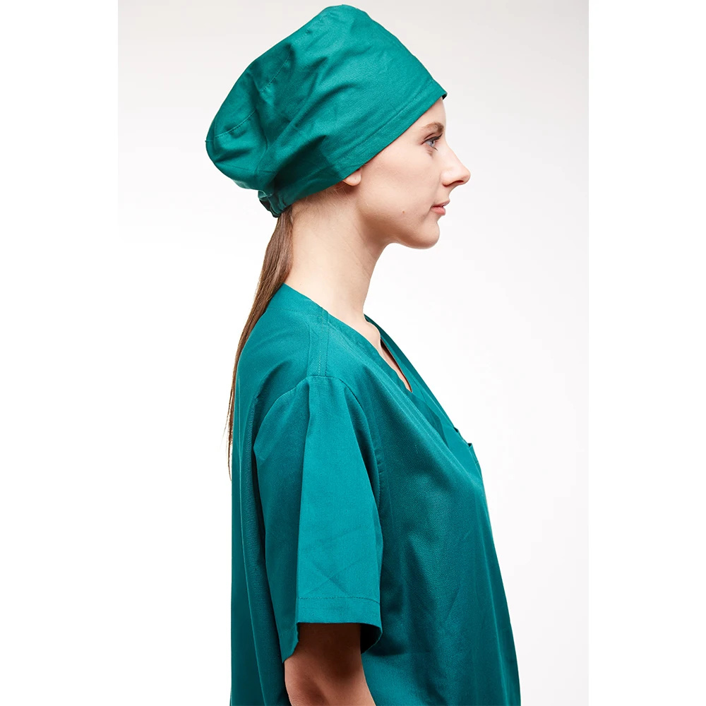  V Neck Solid Color Cotton Fabric Scrub Uniform Sets Women