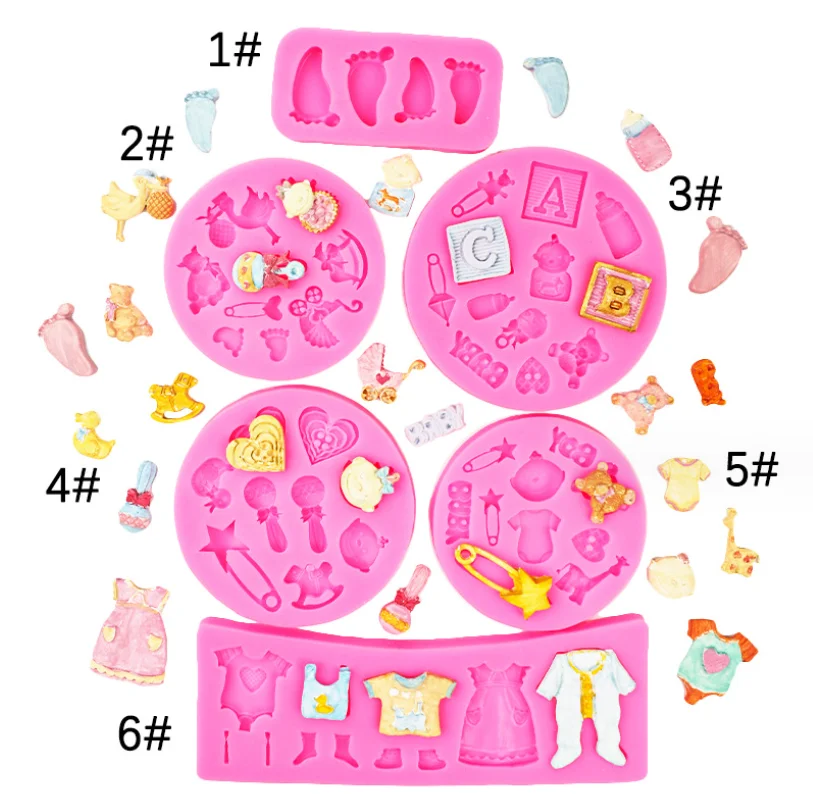 6 Pcs Baby Product Silicone Fondant Molds Set 3D Cake Baking Tools For Chocolate Candy Cookie Decoration