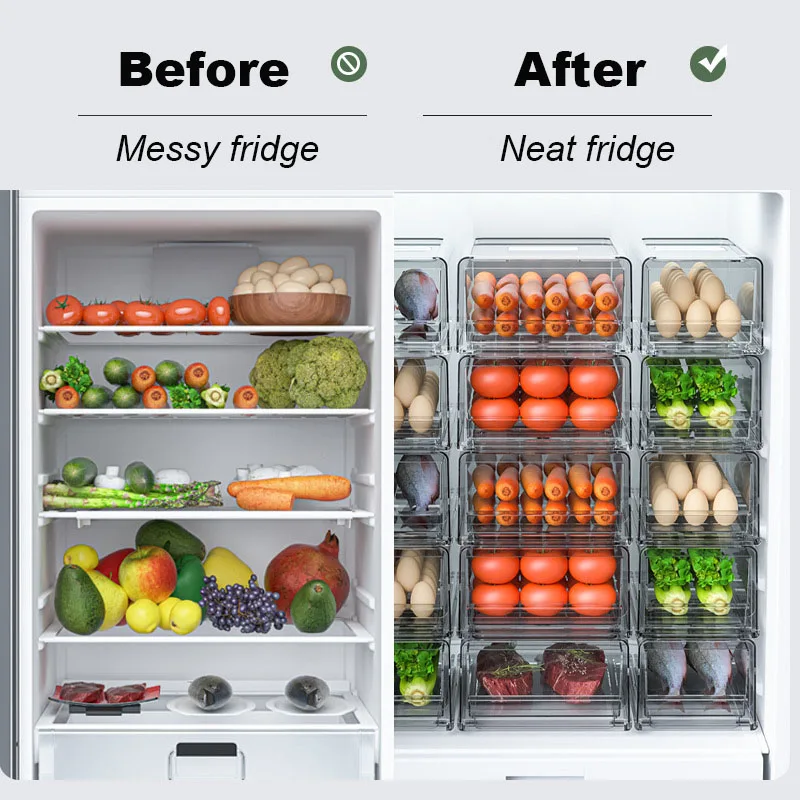 Egg Tray Fridge Organizer Clear Drawer Multi-layer Food Fruit Vegetable PET Stackable Freezer Organizer Multifunction Modern