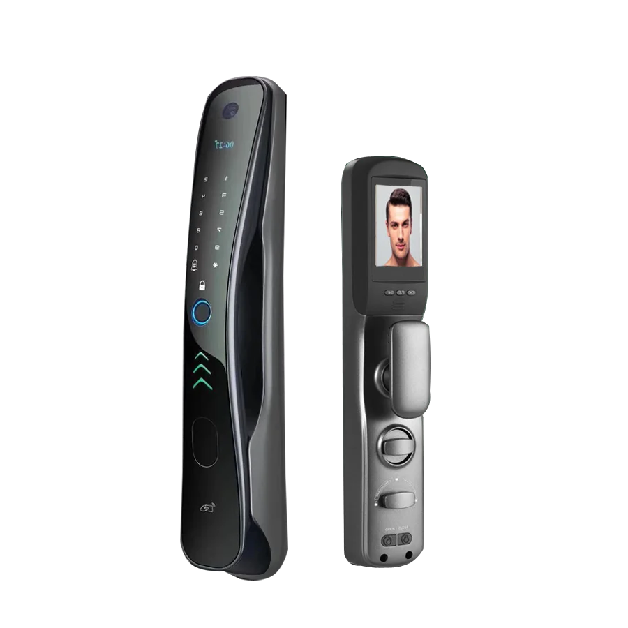 Мобильный пульт дистанционного управления полностью автоматическая дверь со сканером отпечатков пальцев смарт-замки с камерой наблюдения