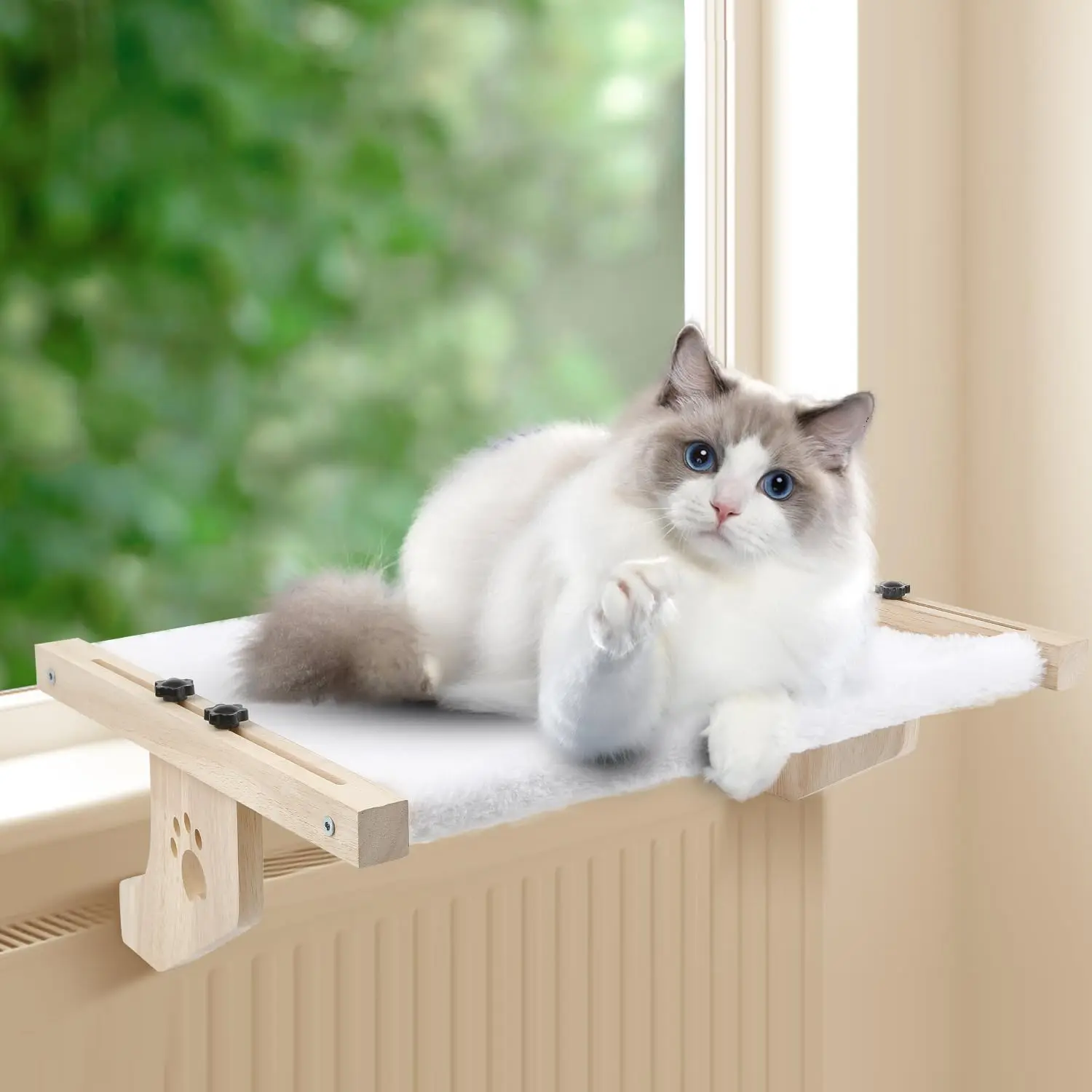 Factory Wholesale Wood Cat Bed Window with Two Climbing Steps and Suction Cup for Hanging Cats