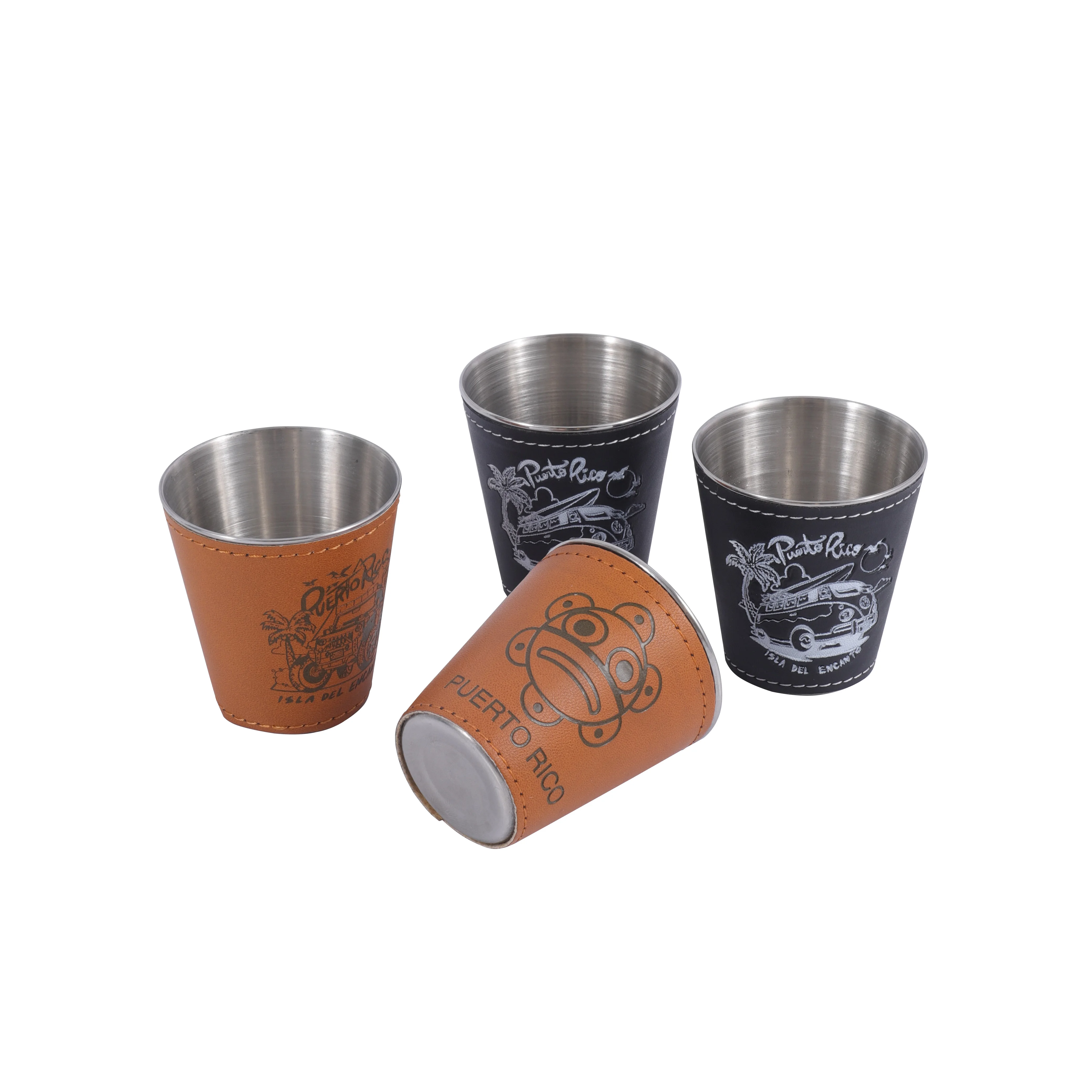 Stainless Steel Mini Wine Glass With Black Leather Portable Drinking Cup Small Metal Shot Glass In Bulk Wholesale