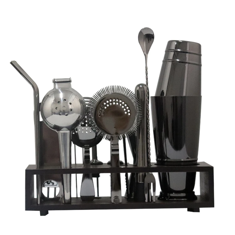 
bartender kit Bamboo Stand Mirror Cocktail Shaker Set Stainless Steel Twenty-Piece Set Bar Set 