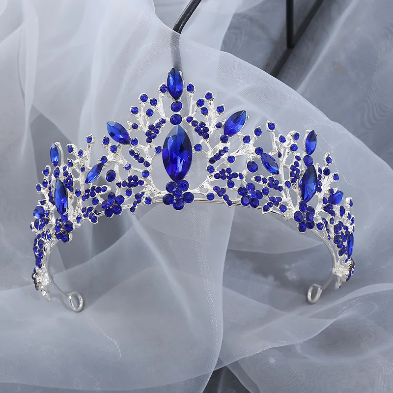 Crystal Headband Girl Birthday Show Blue Rhinestone Crown Princess Haircut