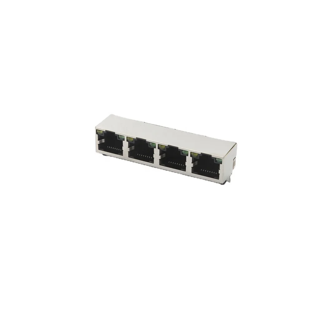RJ45 connector/1X4/shielded/left yellow, right green/non-elastic/FU/black/8P8c