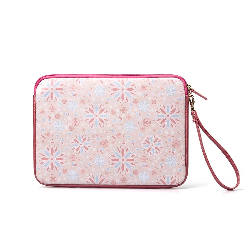Wholesale Customized Logo PU leather  Fabric Print Bags  Laptop Sleeve Computer Case Zip Bag For Women