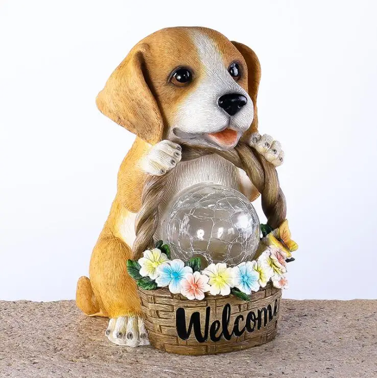 Creative Night Lamp Cute Puppy Ornaments American Decoration Resin Garden Animals Solar Light Waterproof